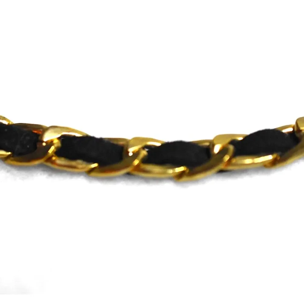 Gothic Renaissance Black Cord Gold Tone Metal Accent Choker 16